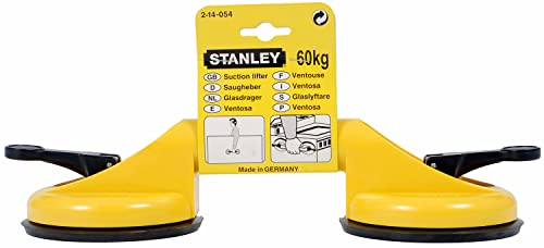 STANLEY 2-14-054 Ventouse en Caoutchouc avec 2 Têtes Ø 120 mm - Force Portante 60 kg Soit 30 Par Tete - Verrouillage Par deux leviers Oscillants - Compacte et Légère -Poignée Large Antidérapante