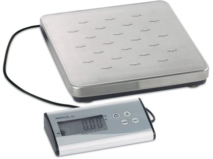 MAUL Balance pour Colis MAULcargo, Balance de Precision Stable Jusqu'à 50 kg, Grande surface de Pesage 27 x 27 cm, Fonctionnement sur Secteur ou sur Piles Possible, Acier Inoxydable