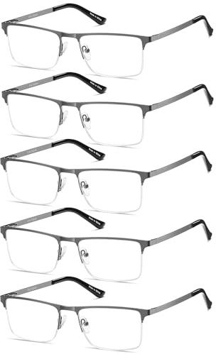 EYECEDAR 5-Pack Reading Glasses for Men Metal Gunmetal Half Frame Spring Hinges Eyeglasses Readers 1.00