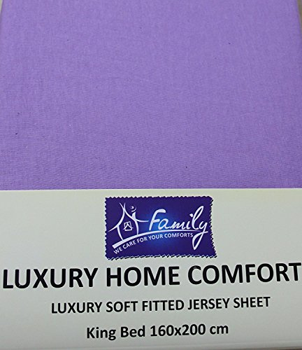 Family Bedding Cotton Jersey King Bed Fitted Sheet, 160 cm x 200 cm, Lilac