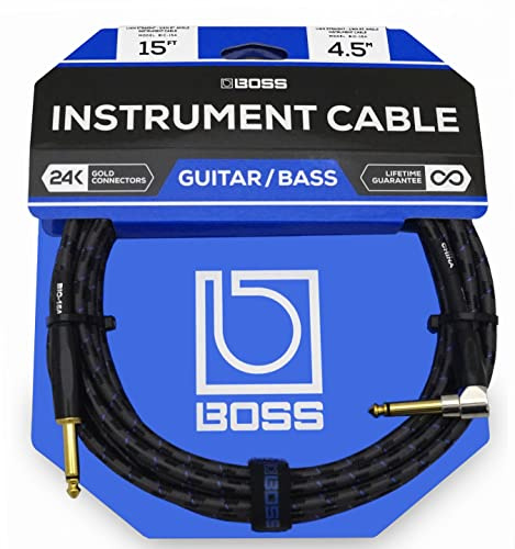 BOSS 15-Feet (4.5m) Instrument Cable, Straight/Angle ¼” Jack (BIC-15A)