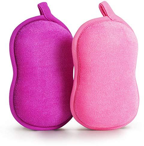 BabaMate Baby Bath Sponge - Ultra Soft Baby Sponge for Bathing - Kids Bath Sponges for Infants, Toddler Bath Time, 2 Count (1 Pack) - Pink Violet