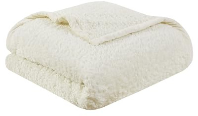 Woolrich Burlington Berber Blanket Super Soft, Cozy Lightweight Cover with Luxurious Velvet Binding, Modern Trendy All Season Bedspread Bedding-Set, King: 108x90, Ivory