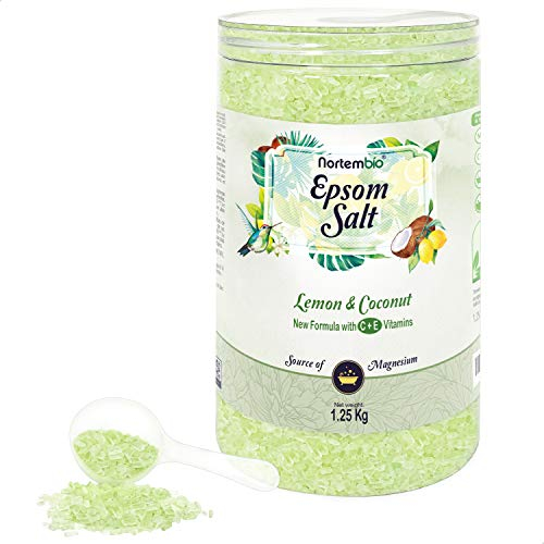 Nortembio Sales de Epsom 100% Fragancia Limón y Coco 1,25 kg – Fuente Natural de Magnesio | Con Vitamina C y E Hidratante | Para Baños Relajantes, Spa y Cuidado de la Piel + E-Book Gratis