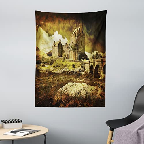 ABAKUHAUS Mittelalterlich Wandteppich und Tagesdecke, Old Scottish Castle, aus Weiches Mikrofaser Stoff Wand Dekoration Für Schlafzimmer, 110 x 150 cm, Grau Grün