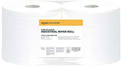 Amazon Commercial Rouleau de Papier d’Essuyage Industriel Cellulose Double Épaisseur 2 Rouleaux (1 Paquet) 815 Feuilles par Rouleau Taille d’une Feuille 25,7cm x 36cm
