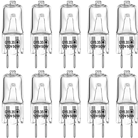 GY6.35 Light Bulbs, 120V 50W Crystal Clear Halogen Bulb 2 Pin, T4 JC Bi-Pin Base G6.35 Capsule Bulb, Dimmable 2700K Warm White 2 Prong Light Bulb for Pendant Light, Microwave Oven, Table Lamp, 10 Pack