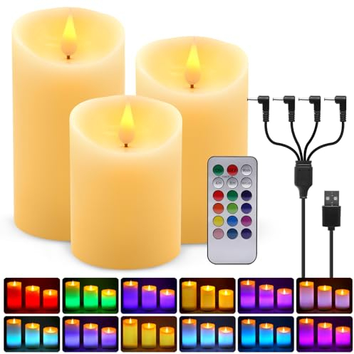LED RGB Kerzen Flammenloses Kerzenlichter, USB Multicolor Teelichter Warmweiß LED Kerze Lichter Docht Flackernde Echtwachs Elektrischer LED Lampe mit Fernbedienung Timerfunktion Haus Dekoration