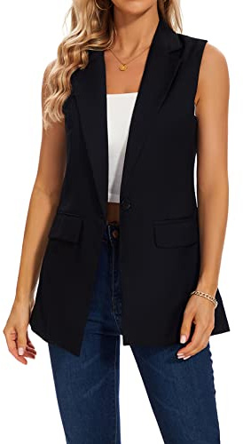 MINTLIMIT Women's Waistcoat, Sleeveless Blazer Dress for Adults - Fully Lined, Notched Lapel, Flap Pockets, Mid Waist, Black, Navy, S=UK 8-10, M=UK 12-14