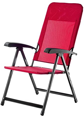 KADAX Gartenstuhl, Hochlehner aus Stahl, Klappstuhl mit Armlehnen, Klappsessel mit Traglast bis 110kg, Liegestuhl mit Verstellbarer Lehne, Balkonstuhl für Camping (Rot)