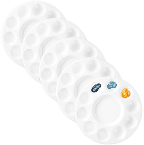 5 Stück Kunststoff Runde Palette, Malpalette aus Kunststoff 10 Farbmulden zum Mischen,Mischpaletten Farbmischpaletten für Aquarell- U Acrylfarben Kinder Malpalette-Durchmesser 17 cm