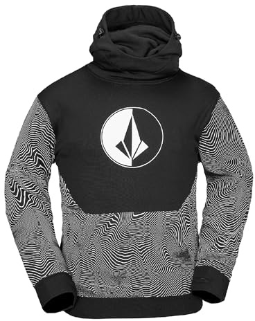 Volcom Hydro Fleece Riding Hoodie för män – vattenavvisande tröja med stormhuva och tumhål, Svart tryck, S