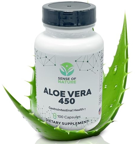 Sense of Nature Aloe Vera 450 Capsules Organic | Non-GMO Aloe Vera Pills | Made with USDA Organic Aloe Vera Supplements | Digestive & Joint Support Supplement