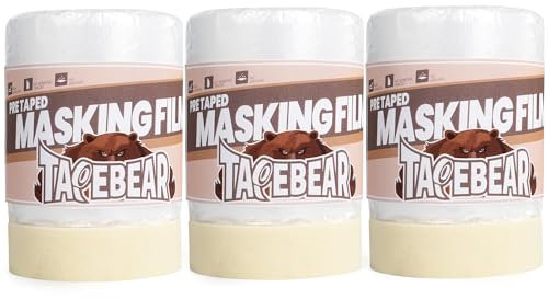 TAPEBEAR Painters Tape and Masking Film 22inch X 30yard(550mmx 27m), Plastic Cover for Painting, Tape and Drape, Pre-Taped Masking Film for Automotive, Floor, Appliance and Furniture, 3Rolls