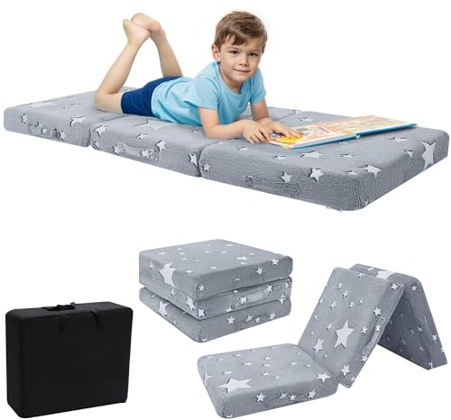 MeMoreCool Foldable Mattress for Kids, Glow in The Dark Toddler Floor Chair Sofa for Sleeping Daycare, Small Folding Mattress Floor Z Bed, Trifold Children Futon Portable Mattress
