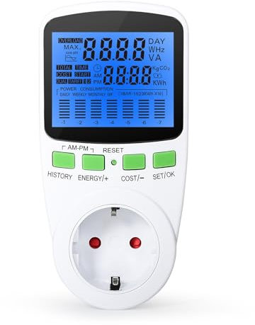 DeWin Prise de Compteur électrique, Compteur d'énergie numérique LCD Prise de Compteur d'énergie wattmètre Puissance kWh Moniteur de Puissance 16A AC 230V