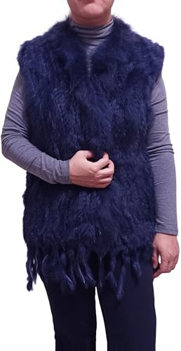 Miss Rouge Gilet sans Manche,en Fourrure Lapin, Marine,TU,36-40