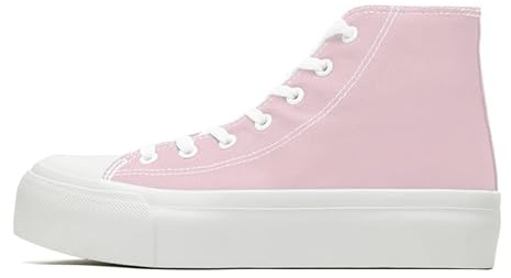 Women's Fashion Platform Trainers Ladies High Top Canvas Shoes Classic Platform Lace Up Sneakers Pumps Plimsolls Outdoor Sport Tennis Running Walking Shoes Breathable Pink