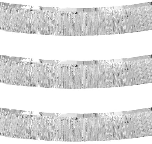 Lot de 3 guirlandes à franges métalliques pour anniversaire, remise de diplôme, mariage, fête (argenté)