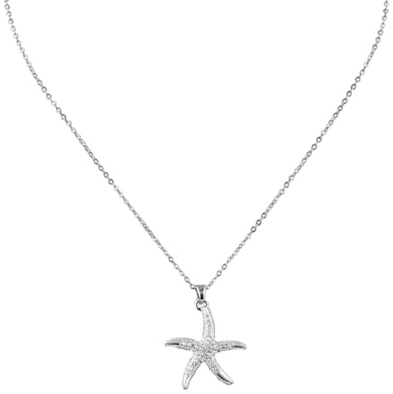 Mikovivi Starfish Charm Necklace for Women, Titanium Steel Starfish Pendant Necklace Stylish Beach Jewelry Gift Summer Sea-Inspired Necklaces Star Fish Jewellery for Women (Silver)