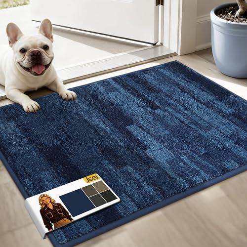 JSEI Dirt Trapper Door Mat 20x32, Non-Slip Doormats Washable Entryway Mat, Welcome Floor Mat Absorbent Low Profile Dog Door Mats for Front Back Door, Wet Shoes & Paws, Blue