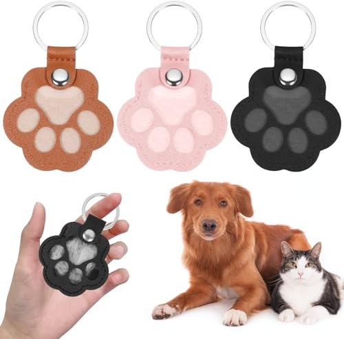 Hpmjz 3 Pcs Dog Hair Collector Keychains Pet Memorial Gifts Paw Print Keychain Cute Leather Hair Keepsake Keyring Pet Fur Storage Keychain for Collecting Bag Purse Paw Charm Key Holder Christmas
