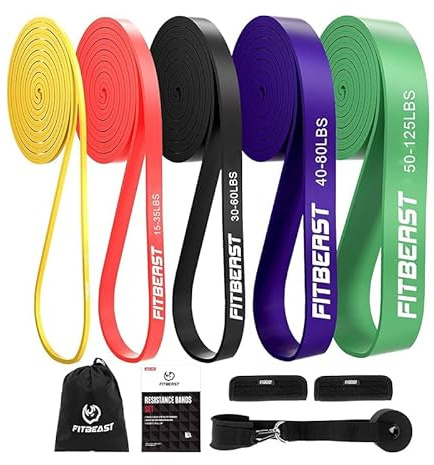 FITBEAST Resistance Bands Set - 5 Levels Natural Latex Workout Bands with Handles, Ankle Straps & Door Anchor for Strength Training, Yoga, Physical Therapy, Home Gym Fitness