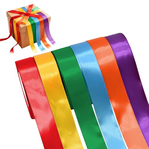 Euablfo 6 Rotoli Nastro di Raso,Nastro in Tessuto, 6 Colori Nastro Per Pacchi Regalo,2.5 cm x 22.8M per Fai da Te Artigianato,Matrimoni, Bouquet, Artigianato, Fiocchi, Decorazioni Festive