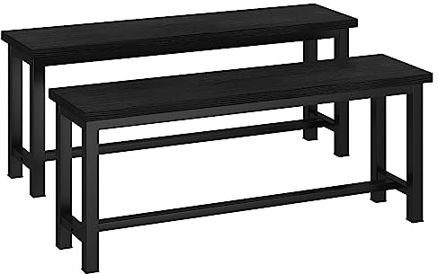 AWQM Table Bench, Pair of 2, Dining Bench, Thickened Steel Frame, Wood Bench, Industrial Style, for Kitchen and Dining Room, 12''Dx38.5''Wx17''H, Rustic Black