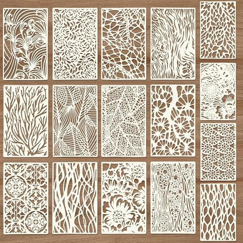 16 Stück Kunststoff Schablonen Set, Wiederverwendbare Geometrische Malschablonen, Schablonen Textilgestaltung Abstrakte Schichtschablone, für DIY, Möbel, Holz, Boden, Scrapbooking, Handwerk