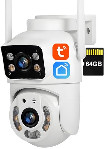 Tuya 5MP+5MP PTZ WIFI IP-kamera med dubbla linser, utomhussäkerhetskamera med färgnattseende, automatisk spårning 2-vägs ljudövervakning,Camera+64g