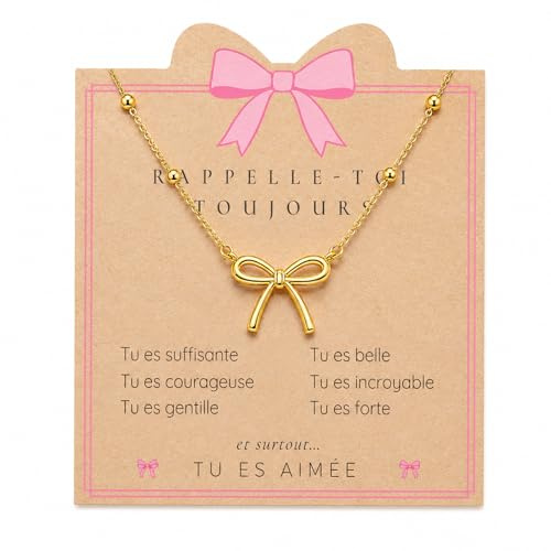 Lueaurra Cadeau pour Fille, Collier Nœud avec Carte Inspirante, Cadeau Anniversaire Noel pour Ado Fille Femme, Sœur, Amie, Petite-Fille