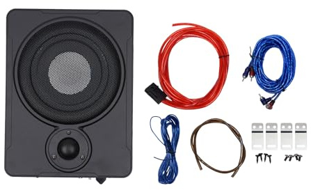 YIEMJS 8 tums subwoofer bil aktiv baslåda 600 W ultratunn undersits subwoofer förstärkare kabelset aktiv högtalare kompakt bil djuptonare fordonselektronik för bil SUV lastbil