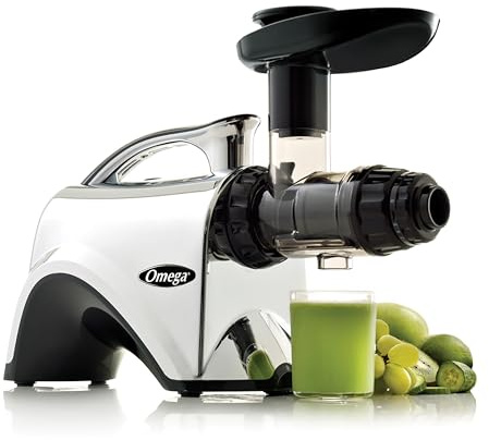 Omega Juicer Premium Vegetable and Fruit Juice Extractor and Nutrition System Makes Nut Milks Baby Food and Sorbets, Adjustable Pressure Settings 80-RPM Slow Masticating Juicer, 150-Watts, Silver