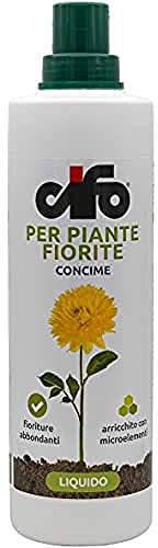 CIFO- Concime Piante Fiorite Liquido, Fertilizzante per Piante da Fiore Casa Terrazzo e Balcone - Contribuisce alla Crescita, Intensifica la Colorazione Verde ed Evita Ingiallimenti, Made in Italy, 1l