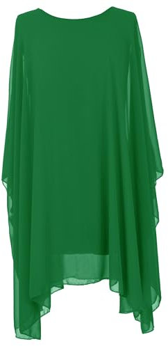 TEXTURE Ladies Womens Italian Lagenlook Batwing Sleeve Flowy Chiffon Kaftan Tunic Top Blouse Dress One Size Plus UK 14-22 (Emerald Green, One Size)