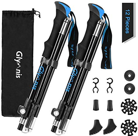 Glymnis Walking Poles 2 Pack Collapsible Walking Poles for Women Men with Quick Lock System, Foldable Hiking Trekking Poles for Senior Trekking, Backpacking