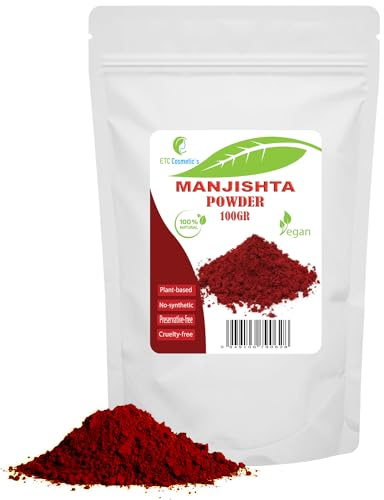 POLVO DE MANJISTHA - 100% Natural - utilizado en formulaciones para el cuidado de la piel y el cabello, Mascarilla facial vegana natural (100 Gr)