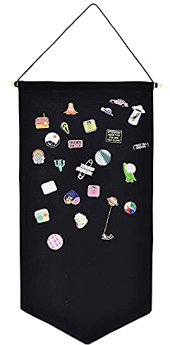 Winmany Wall Hanging Brooch Jewelry Storage Case Canvas Display Stand Enamel Pin Display Banner Holder Earrings Necklace Glitter Pin Collection Organizer（Black）