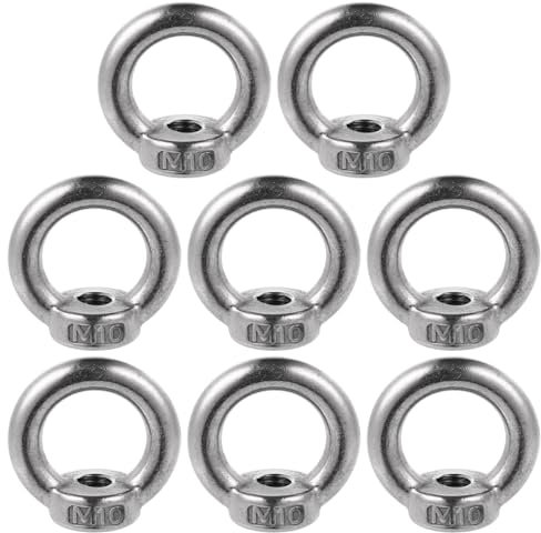VILLCASE 8pcs Lifting Eye Nuts, M10 Stainless Steel Eye Nuts Ring, Corrosion-Resistant Ring Bolts for Lifting, Hoisting, and Securing Heavy Objects in Construction, Automotive, and Marine Applications