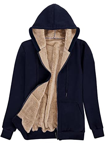 UMIPUBO Veste Polaire Femme Chaud Doublure Zippée à Capuche Hoodies Sweatshirt Veste à Manches Longues Automne Hiver Outerwear Sweats à Capuche(Marine,XXL)