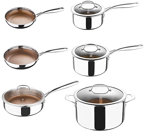 MasterPro - 10-Piece Cookware Set with Glass Lid - Giro Induction Stainless Steel Set, Professional Quality, Tri-Ply Multilayer for Improved Heat Retention & Distribution - Ovenproof