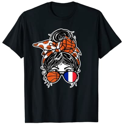 Maillot pour fan de basketball france chignon désordonné fille drapeau français T-Shirt