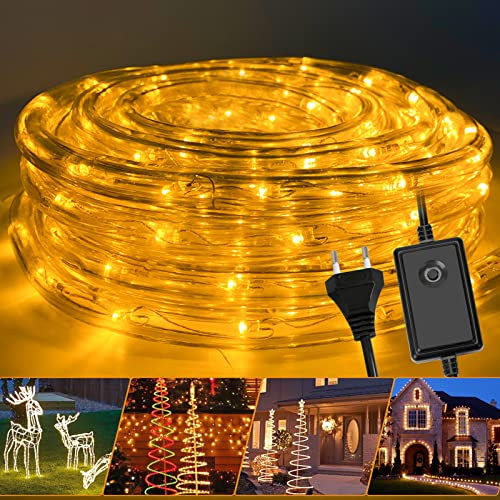 Fiqops LED Lichterschlauch für außen, 10m LED Lichtschlauch mit 8 Leuchtmodi, Lichtschläuche Wasserfest, Lichterkette für Garten, Led schlauch-Warmweiß