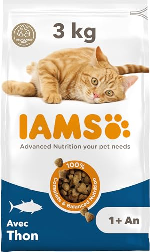 IAMS Advanced Nutrition - Croquettes Premium Chats Adultes - 100% Complètes et Equilibrées - Au thon - Sans OGM Colorants Arômes Artificiels - Sac refermable 3 kg