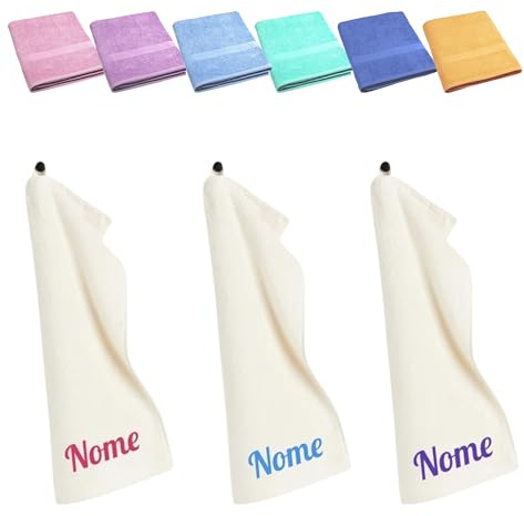 AmiAmarena Asciugamani asilo personalizzati con ricamo. Set asilo 3 pezzi per bambini colore a scelta. Asciugamani con asola in 100% cotone (3, 60x40 cm)