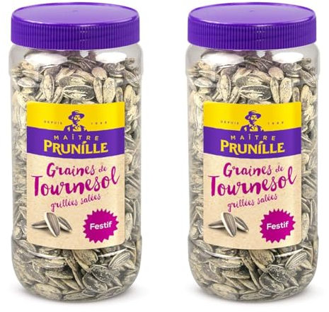 MAÎTRE PRUNILLE - Pipas Festif - Graines de Tournesol Grillées Salées - Pour L'Apéro Ou Condiment Salade - Bocal 250 g (Lot de 2)