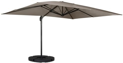 IDMarket - Parasol déporté inclinable Rotatif 360 Calvi Taupe 3x4 M avec 4 Dalles et Housse