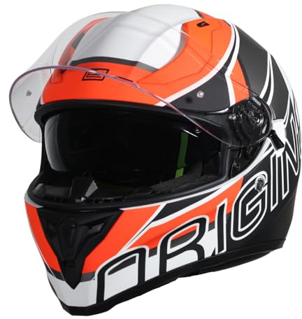 ORIGINE Helhjälm för gatumotorcyklar med dubbel visir ECE2206 godkänd (Matt Fluo ORINGE-White,S)