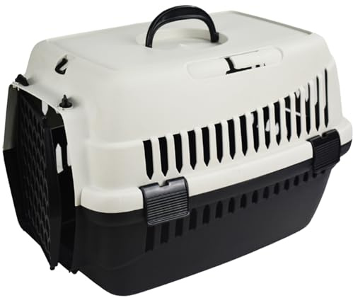 Pet Carriage Box Transport Box Ideal for Cat Dog Portable Carry Box with Top Handle Pet PlasticTravel Box with Door to Entre Easy to Clean Washable (Grey)